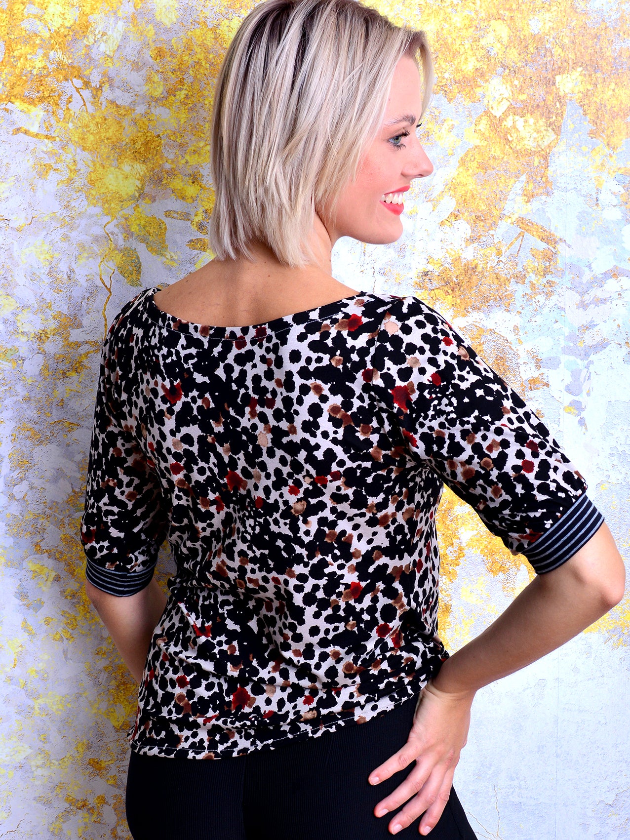 SALE > M (38) Jersey Shirt ESTHER schwarz Wasserfall Kleckse