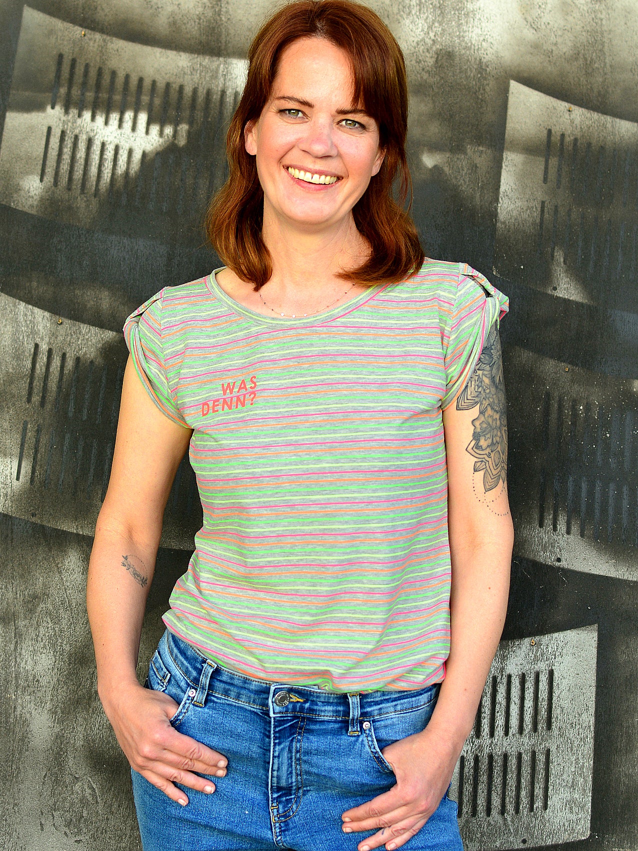 LIMITED EDITION - Jersey Shirt ASTRID gestreift grau Streifen grün zum SPECIALPREIS