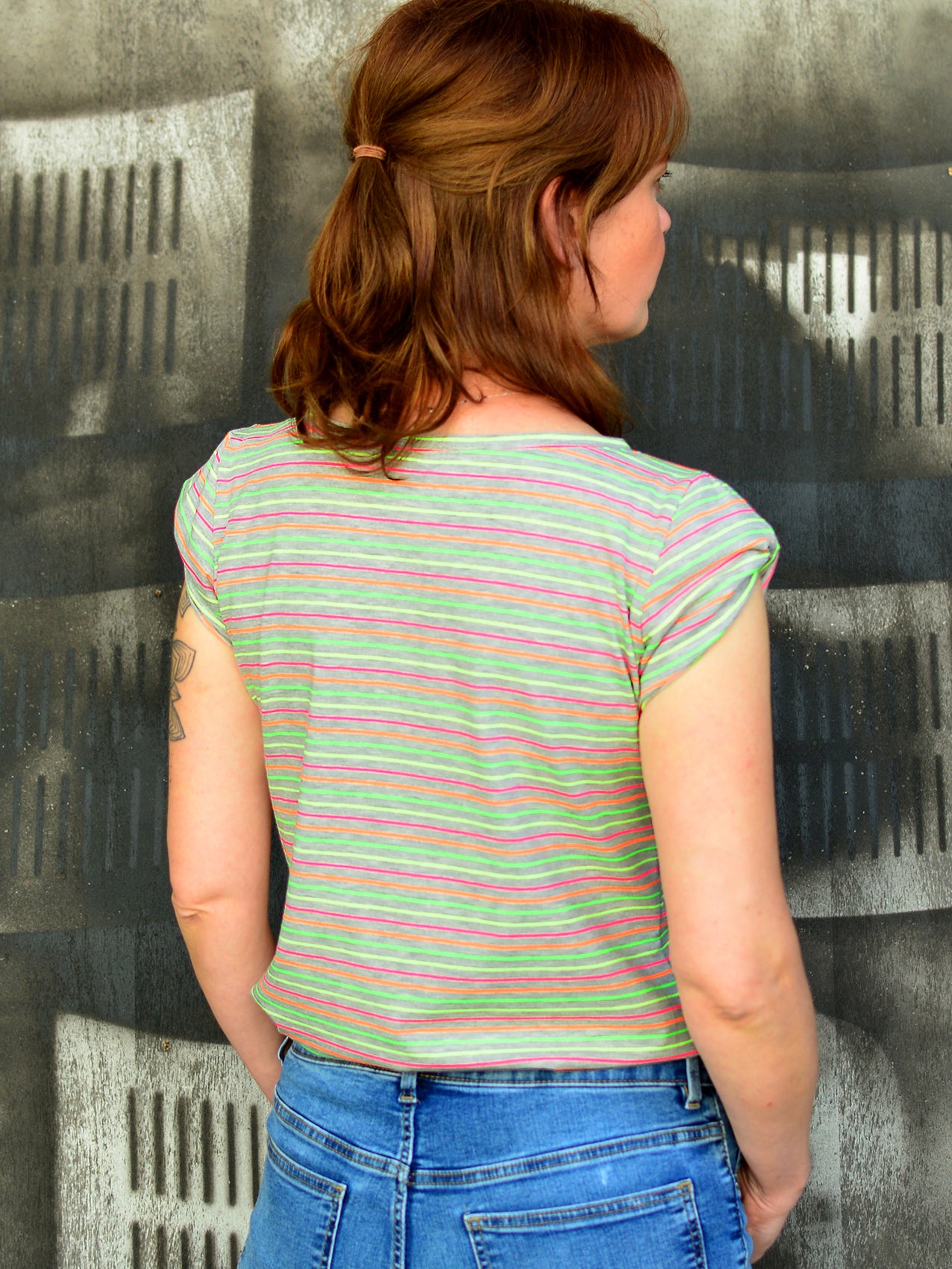 LIMITED EDITION - Jersey Shirt ASTRID gestreift grau Streifen grün zum SPECIALPREIS