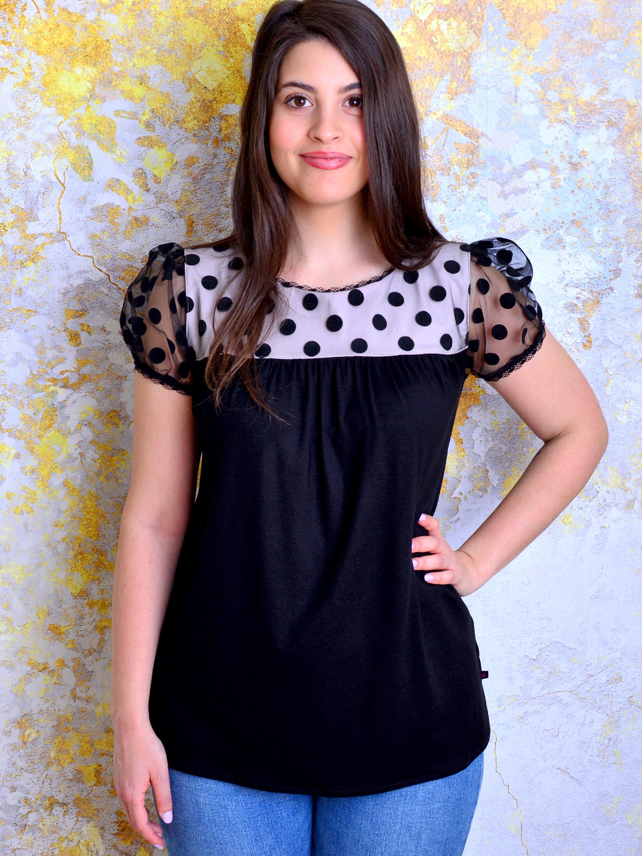 Jersey Shirt FRANZISKA schwarz Polka Dots Spitze Punkte von STADTKIND