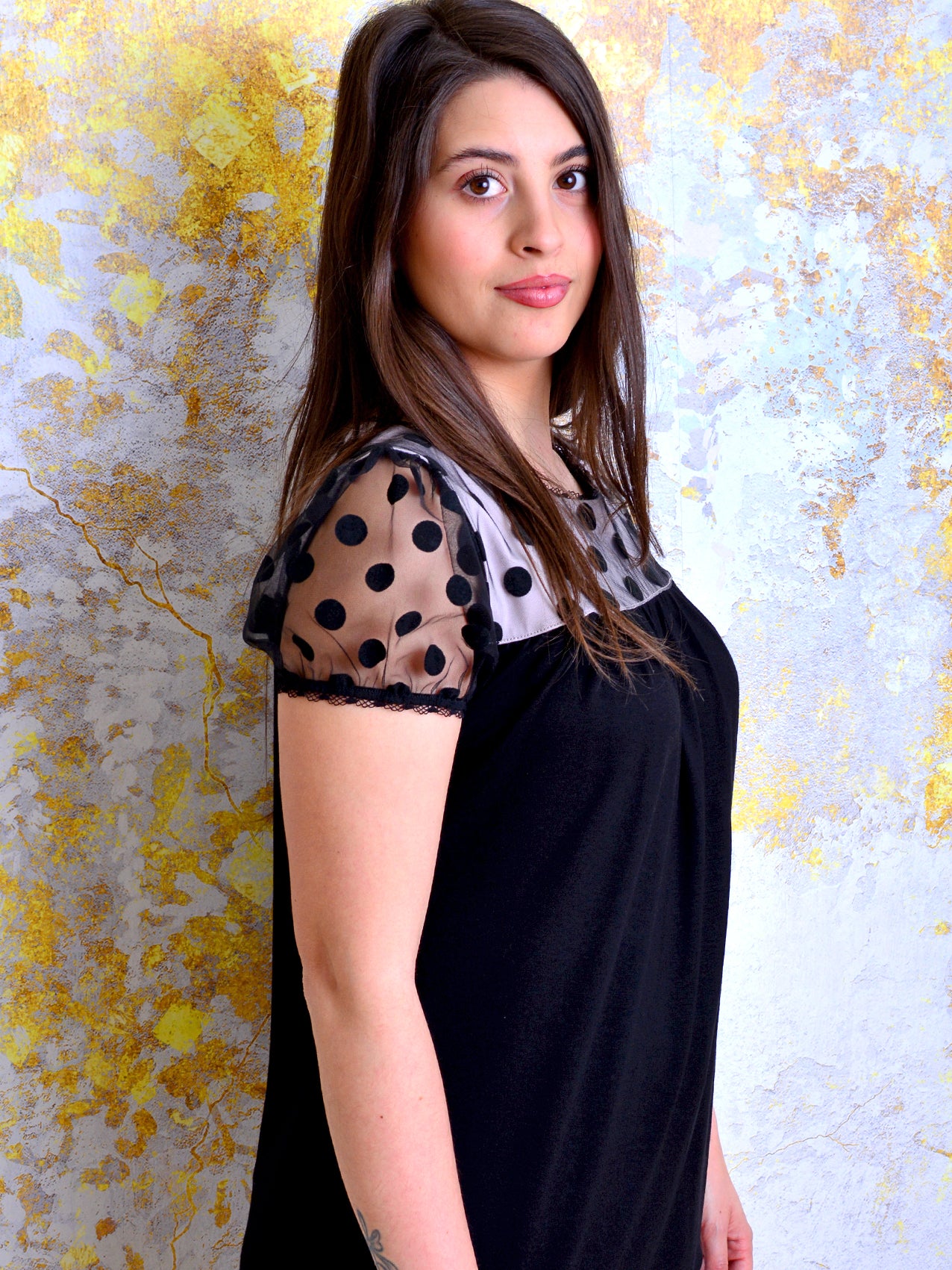 Jersey Shirt FRANZISKA schwarz Polka Dots Spitze Punkte von STADTKIND