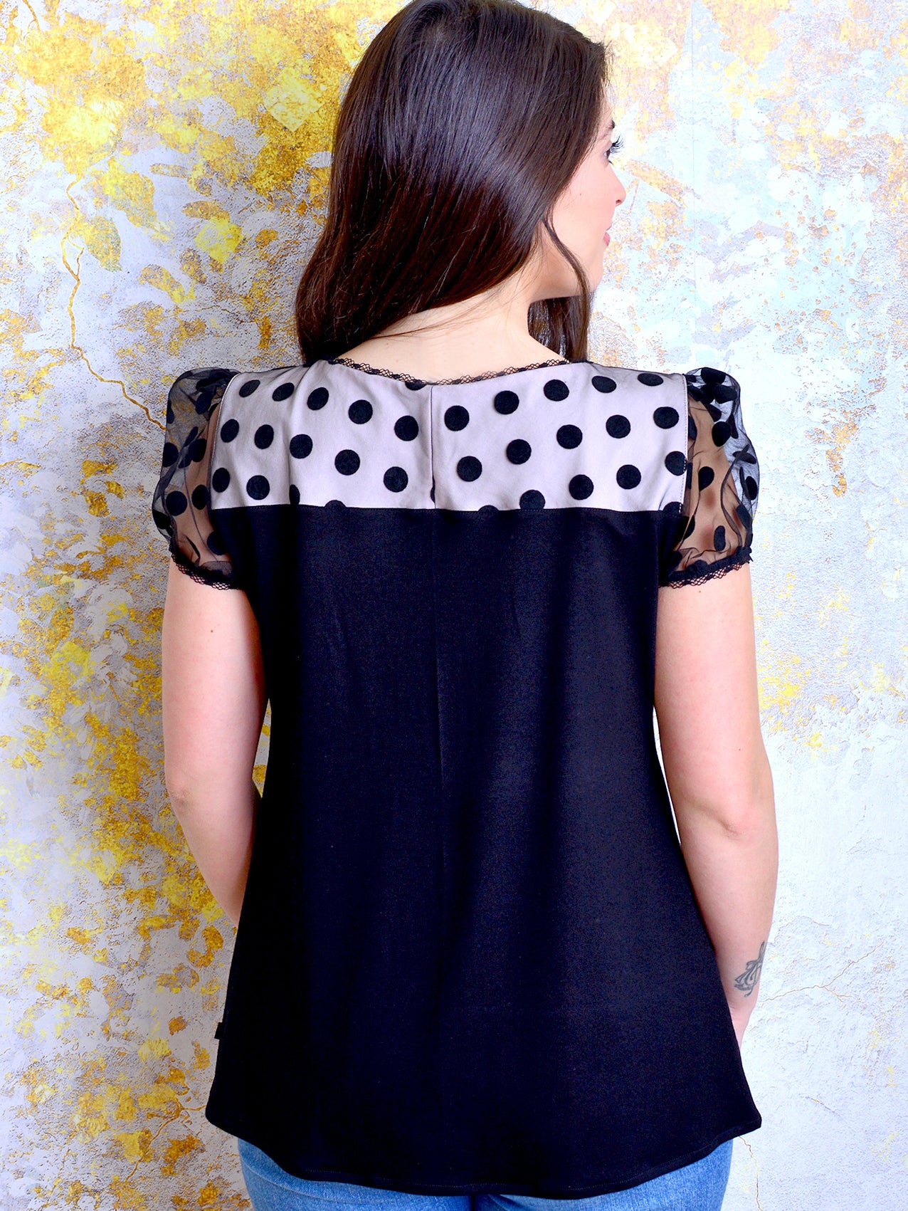 Jersey Shirt FRANZISKA schwarz Polka Dots Spitze Punkte von STADTKIND