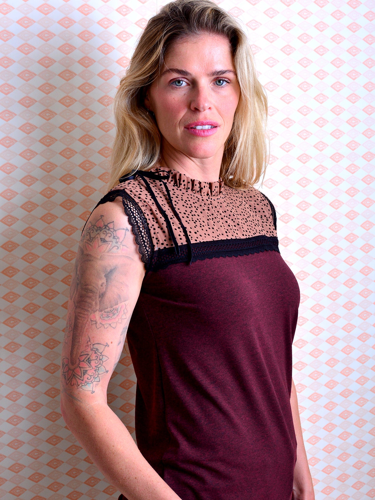 *** Jersey Shirt ELKE S (36) & M (38) & L (40) aubergine meliert Schleife