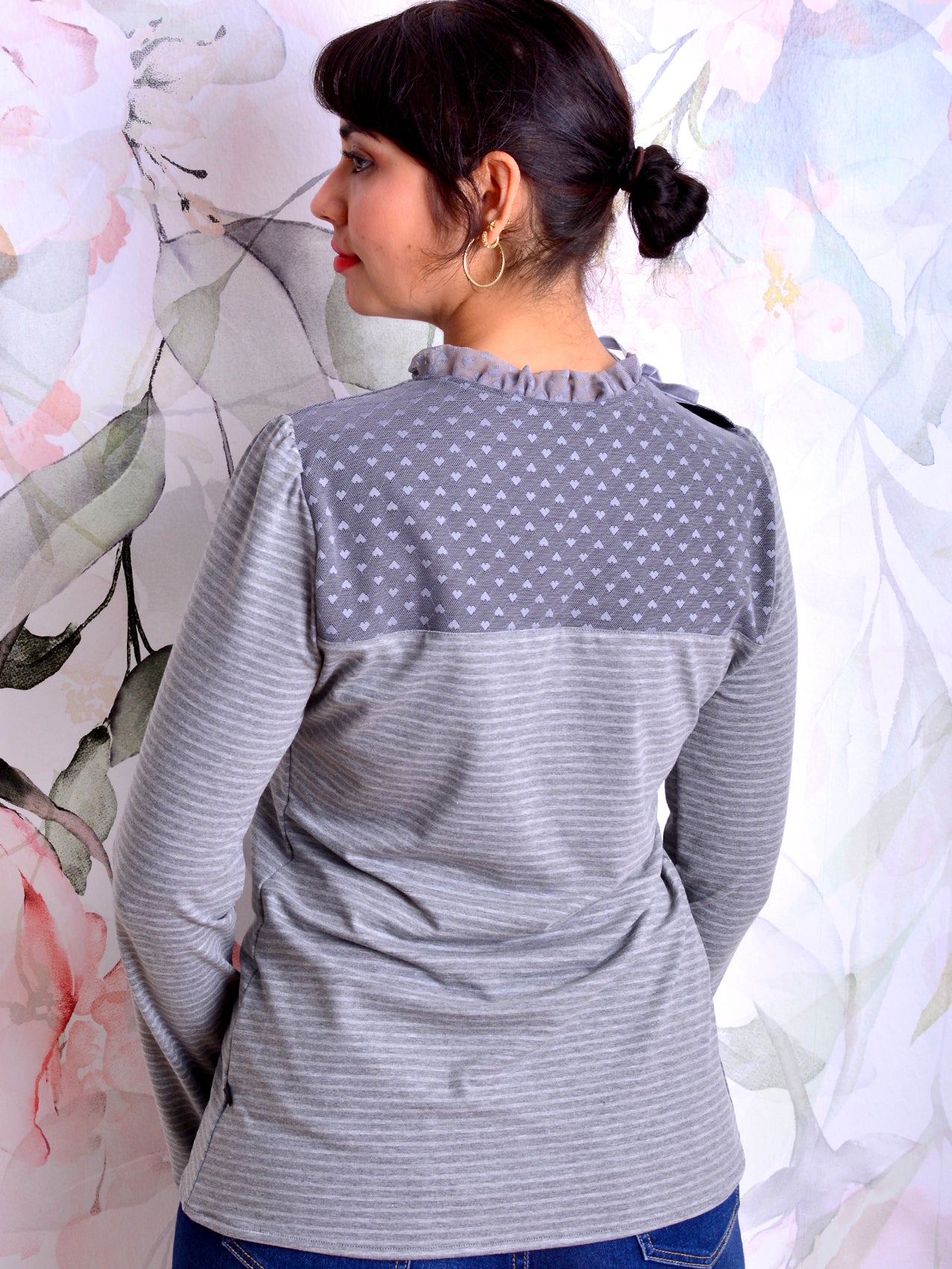 Jersey Shirt DANIELA grau Spitze Streifen Herzen Schleife von STADTKIND POTSDAM