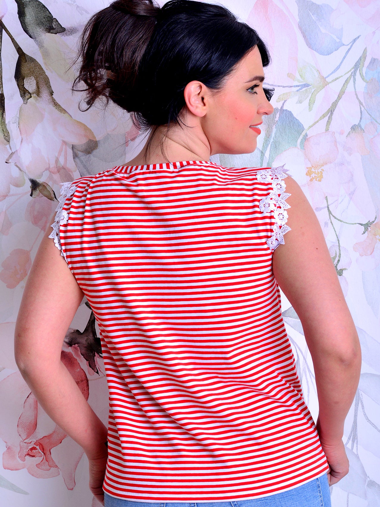 gestreiftes Jersey Shirt KATJA rot weiss Blumen Top von STADTKIND POTSDAM