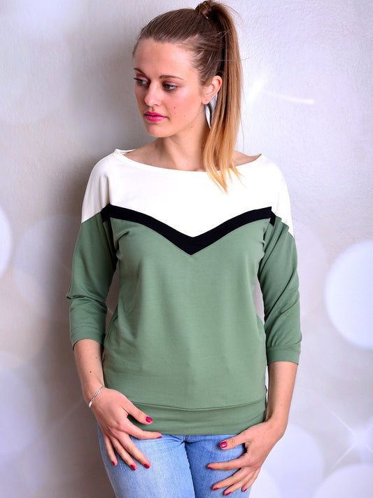 SALE > L (40) Sweatshirt YVONNE cremeweiss Pullover grün
