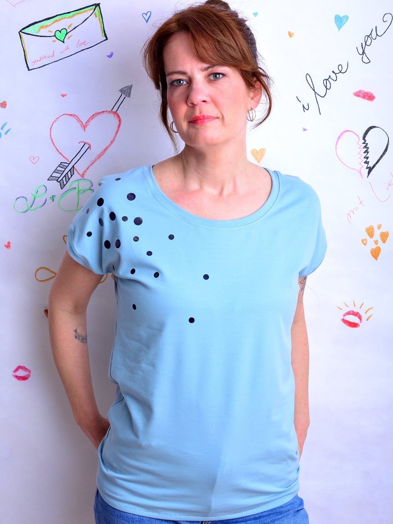 SALE > L (40) Jersey Shirt GROOVE IS IN THE HEART hellblau Glitzer