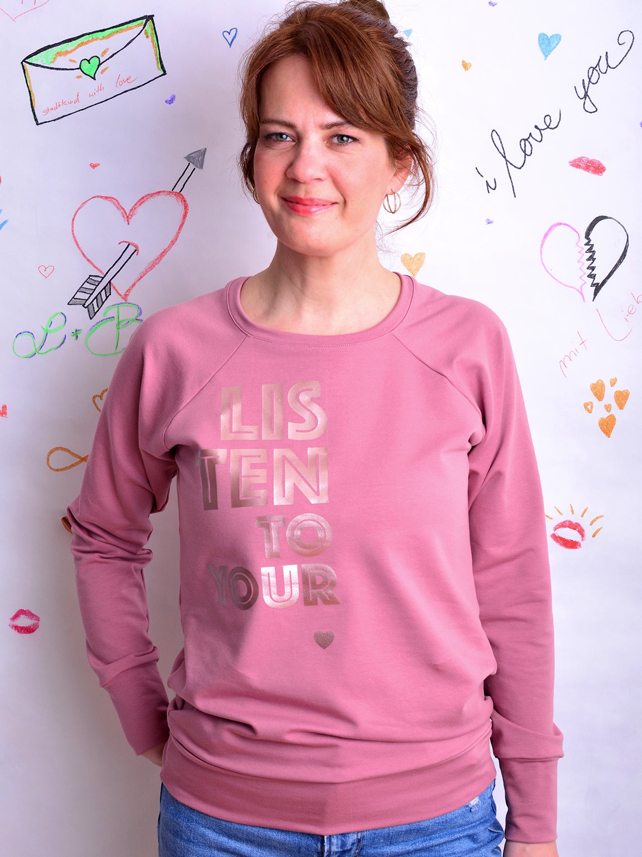 Sweatshirt LISTEN TO YOUR HEART altrosa Sweater von STADTKIND POTSDAM