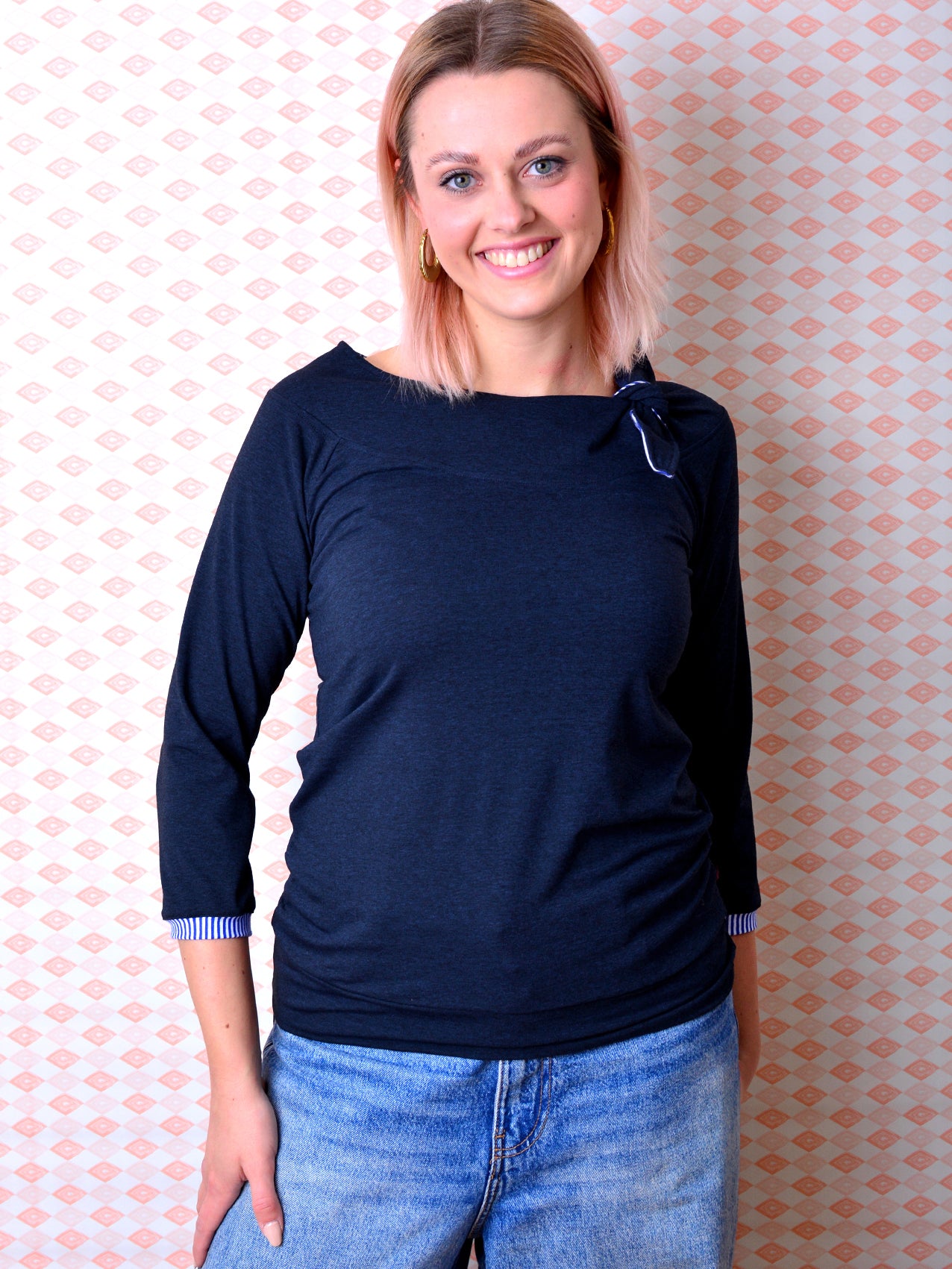 Jersey Shirt CORINNA Schleife dunkelblau meliert Streifen blau von STADTKIND