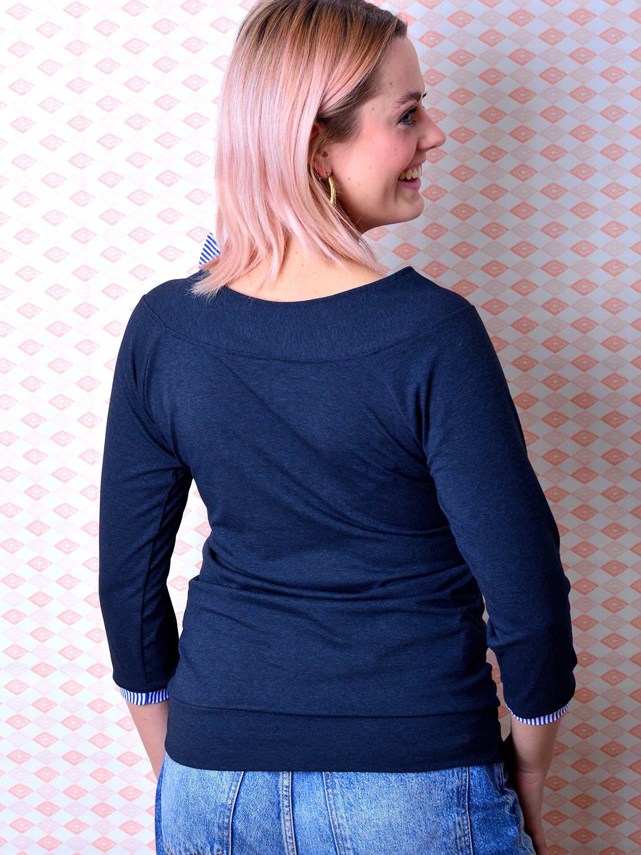 Jersey Shirt CORINNA Schleife dunkelblau meliert Streifen blau von STADTKIND