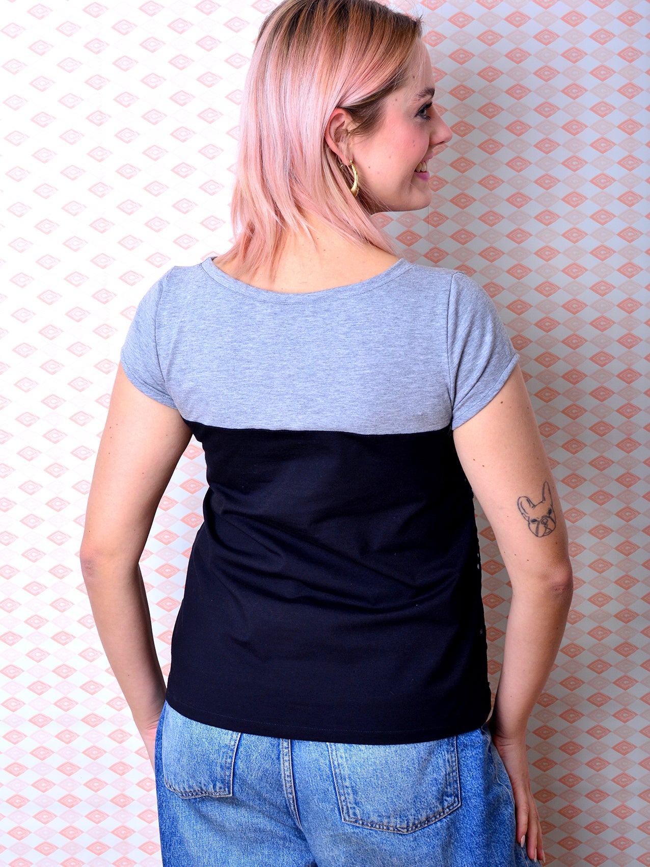 Jersey Shirt CHRISTINE grau meliert Stickerei schwarz von STADTKIND