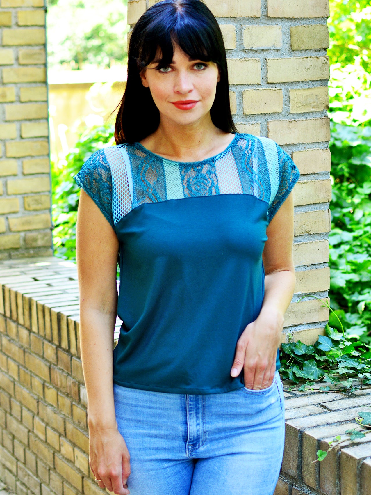 Jersey Shirt SOPHIE petrol Spitze von STADTKIND POTSDAM