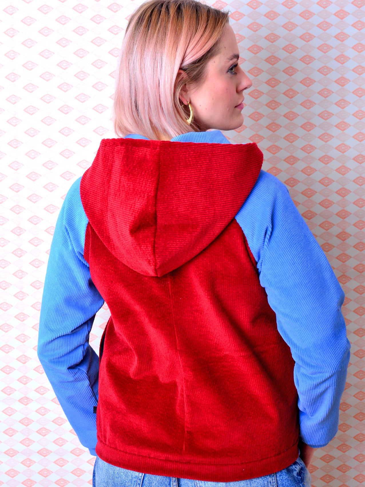 SALE > M (38) Kapuzen Blouson DENISE blau Cord rot Jacke Kord