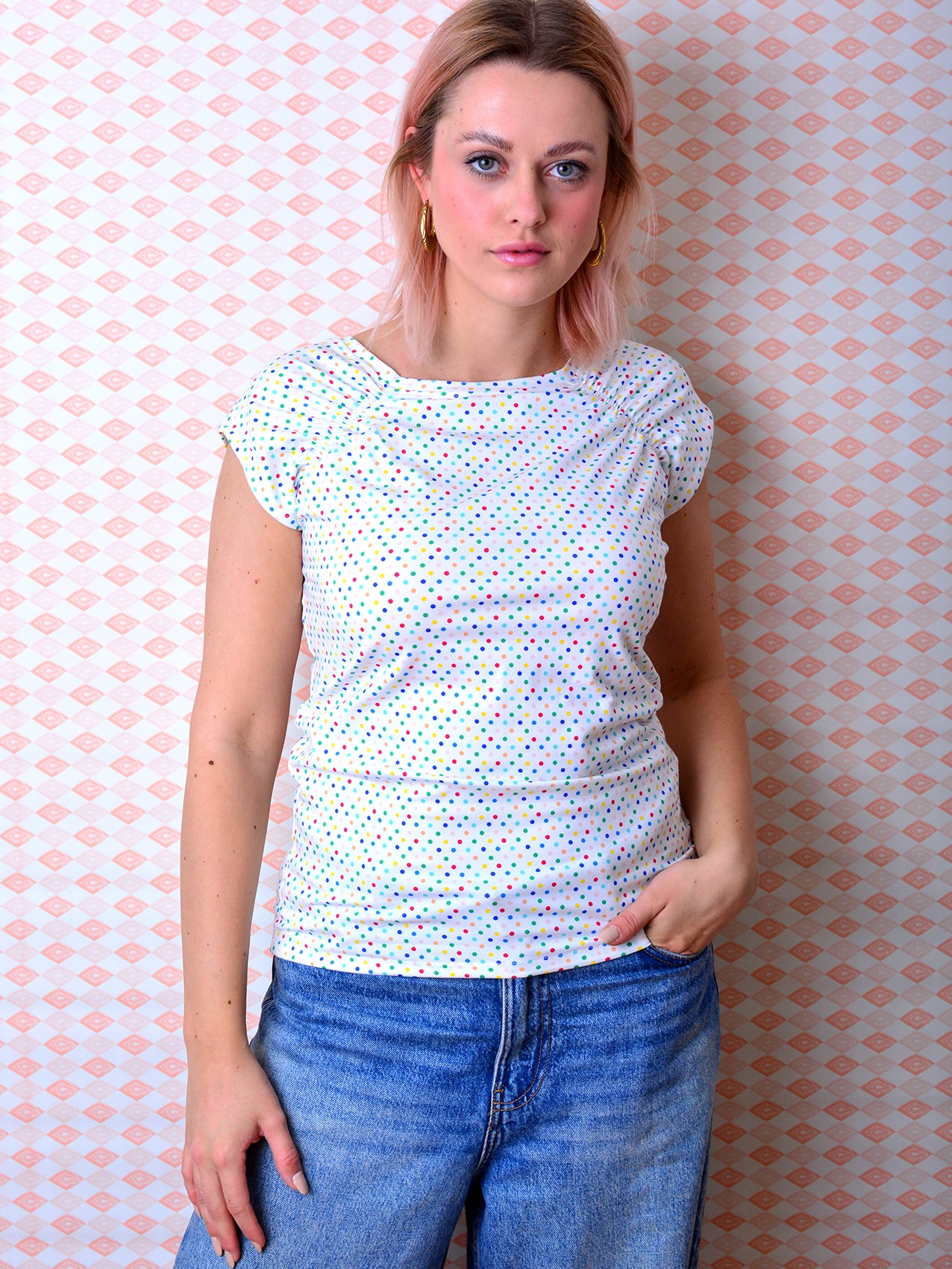 gepunktetes Jersey Shirt SABINE weiss Polka Dots Punkte von STADTKIND