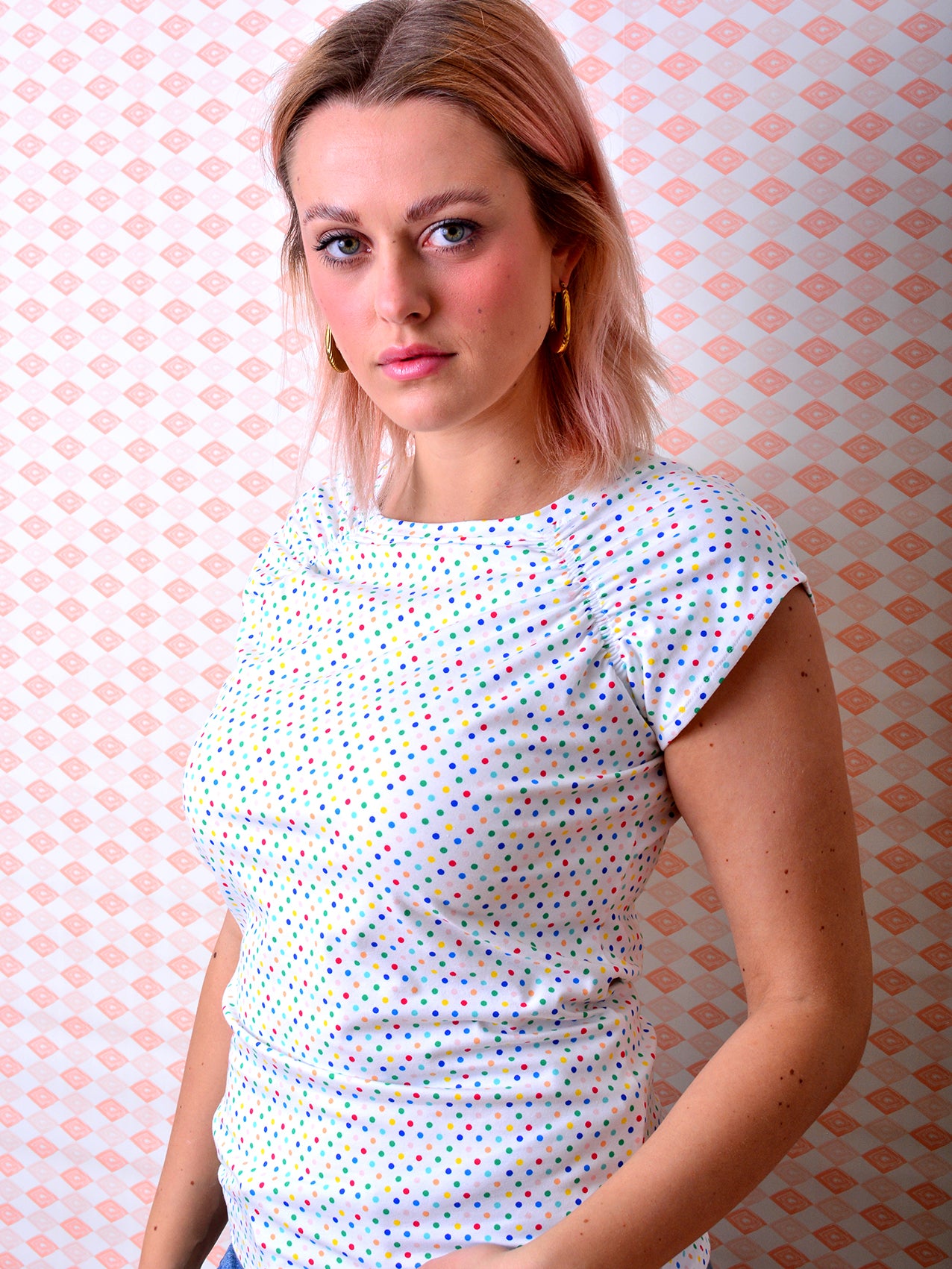 gepunktetes Jersey Shirt SABINE weiss Polka Dots Punkte von STADTKIND