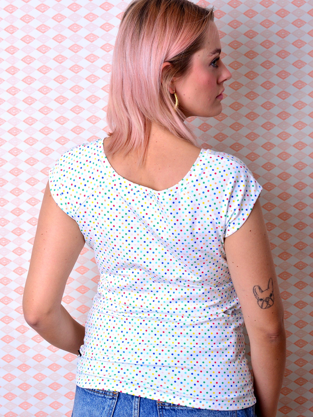 gepunktetes Jersey Shirt SABINE weiss Polka Dots Punkte von STADTKIND