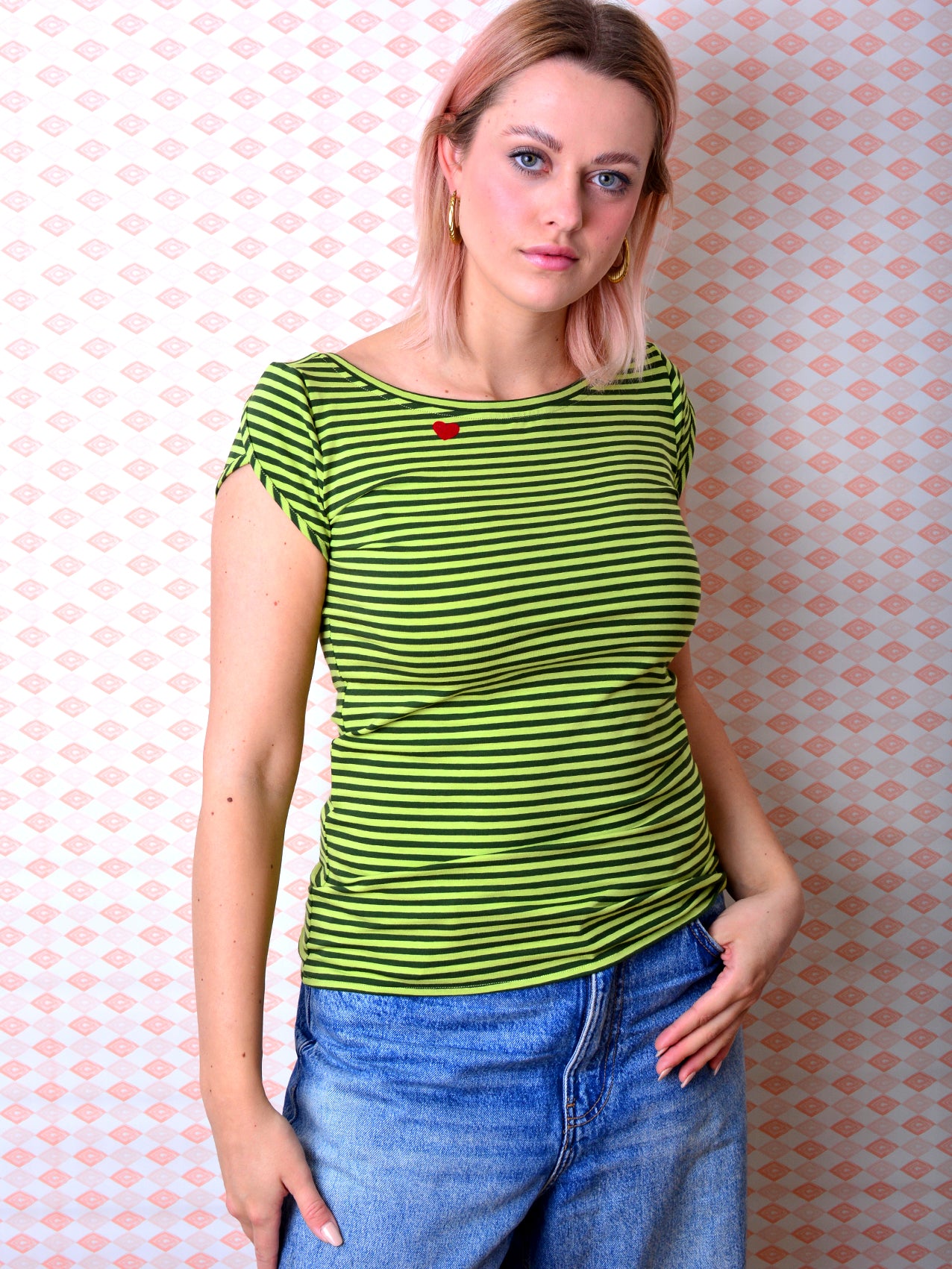 gestreiftes Jersey Shirt SANDRA grün Streifen Herz von STADTKIND