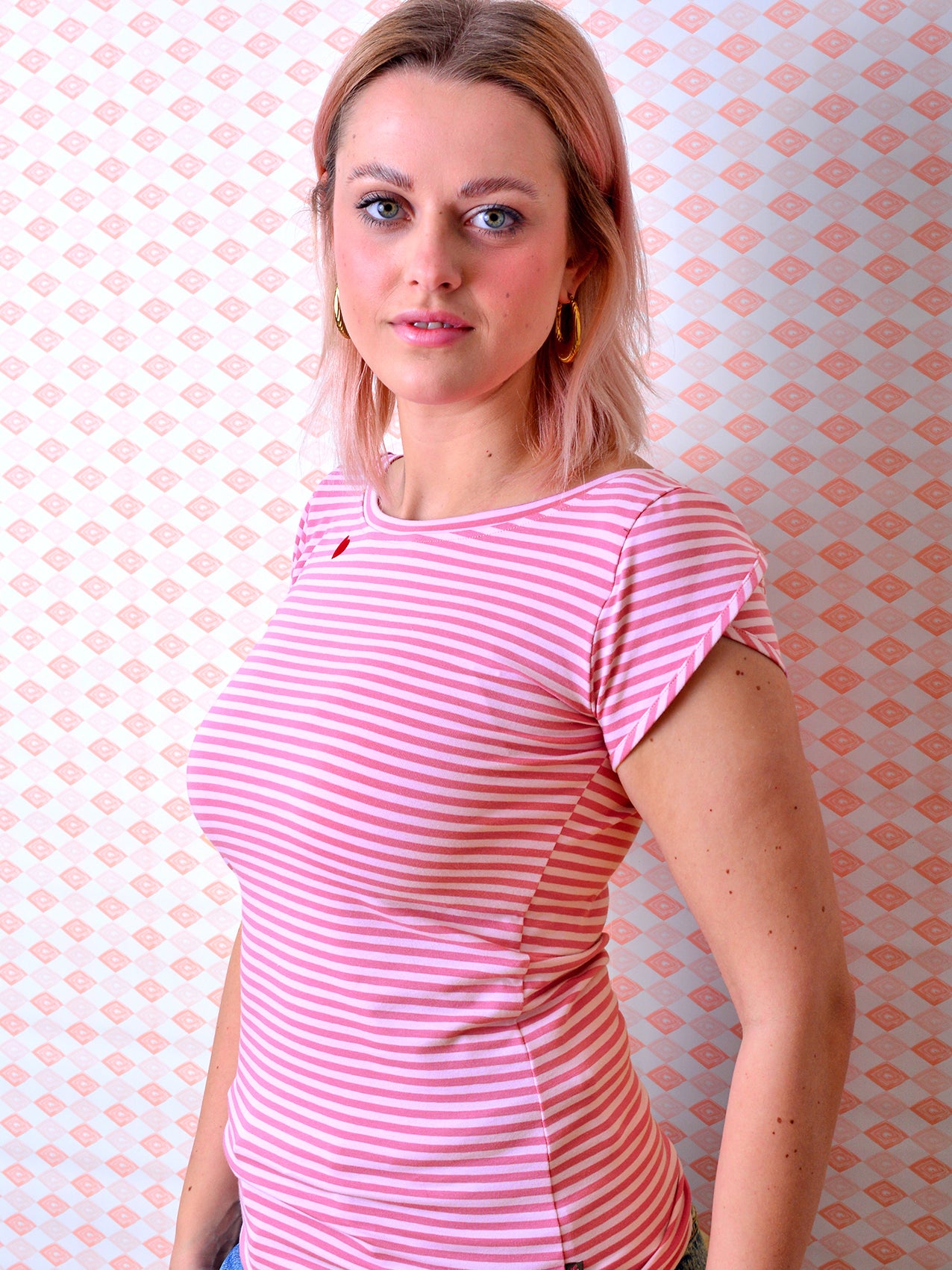 gestreiftes Jersey Shirt SANDRA rosa orange weiss Streifen Herz von STADTKIND