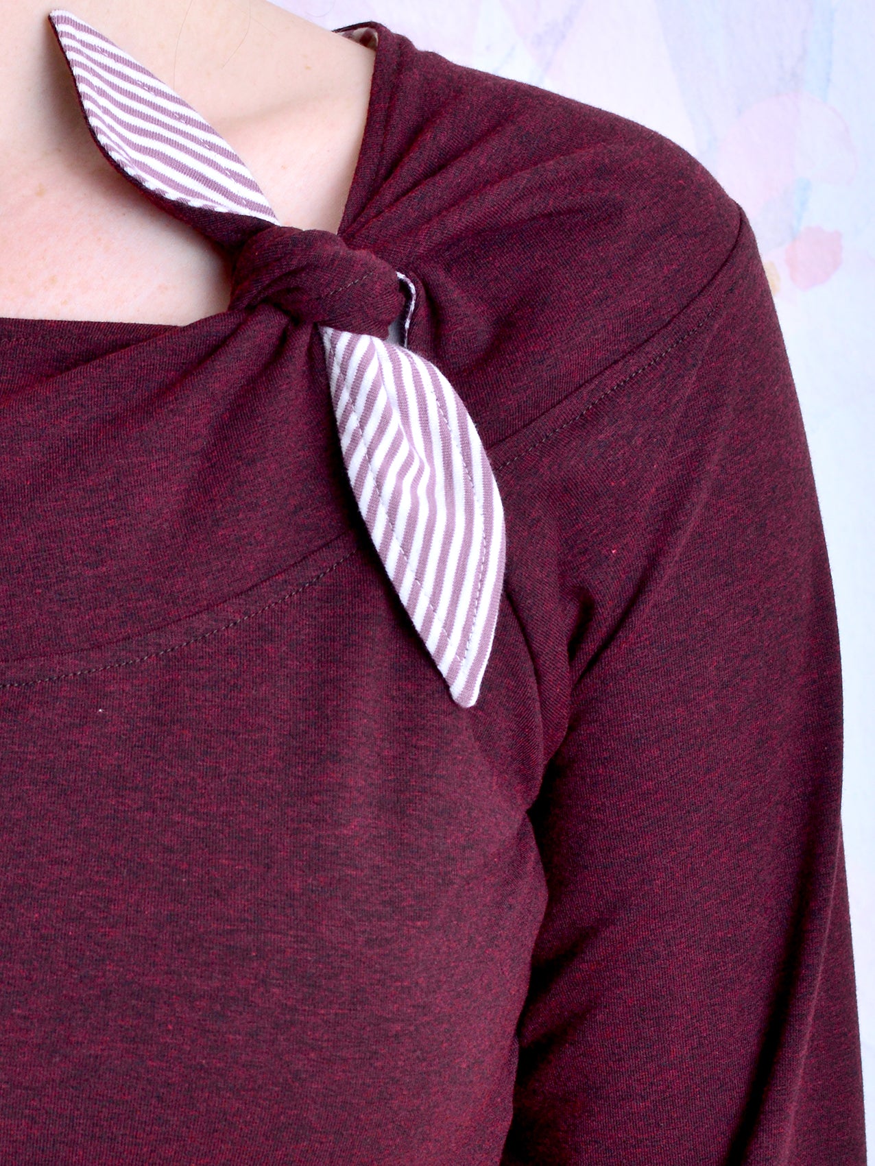 SALE > S (36) & L (40) & XL (42) Jersey Shirt CORINNA Schleife aubergine Streifen