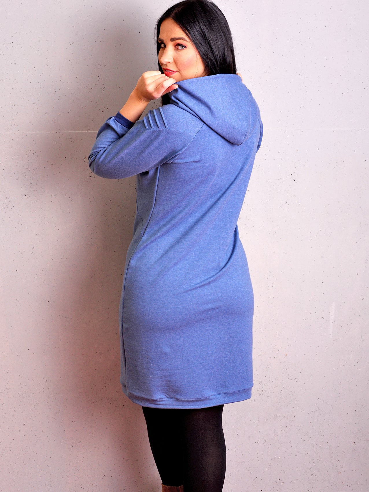 Kapuzenkleid GESINE blau Raglanärmel Biesen Hoodie von STADTKIND POTSDAM