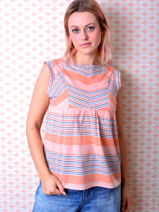 gestreifte Sommerbluse KRISTINA orange Streifen terracotta von STADTKIND