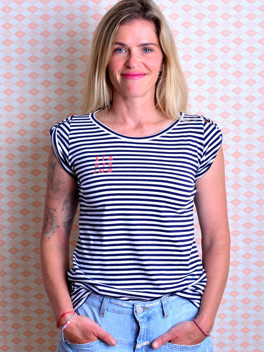 *** Jersey Shirt ASTRID M & L & XL & XXL dunkelblau gestreift Streifen blau