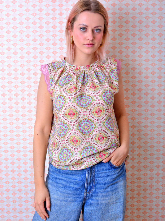 Bluse LISA beige Spitze türkis Ornamente von STADTKIND