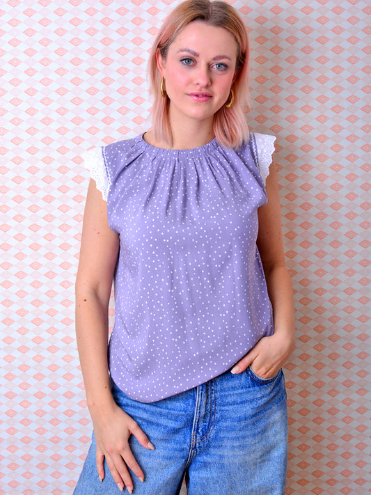 Bluse LISA lilablau Spitze Punkte Polka Dots von STADTKIND