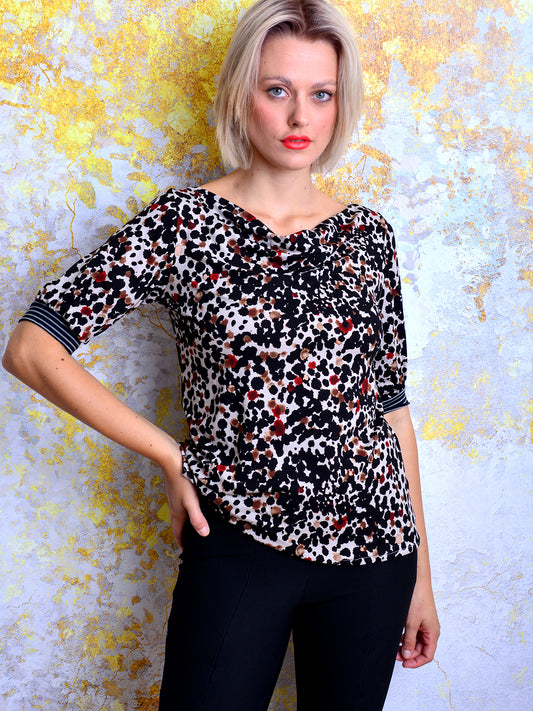 SALE > M (38) Jersey Shirt ESTHER schwarz Wasserfall Kleckse