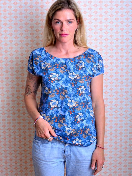 *** florale Bluse CAROLA M (38) blau Blumen