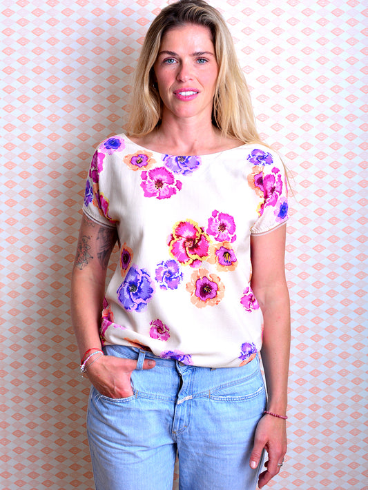 *** Bluse CAROLA M (38) & XL (42) beige Blumen