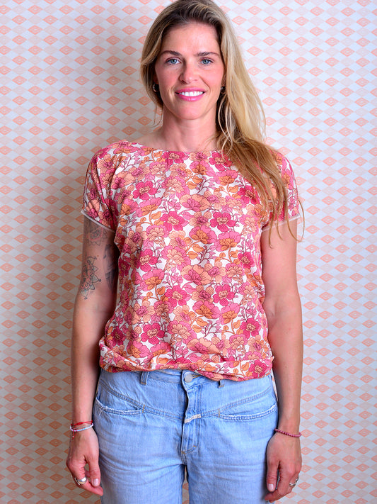 *** Bluse CAROLA M (38) & L (40) rot Blumen