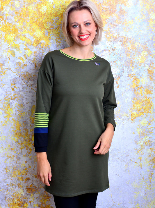 Sweatshirt TAMARA dunkelgrün Streifen grün Longshirt von STADTKIND