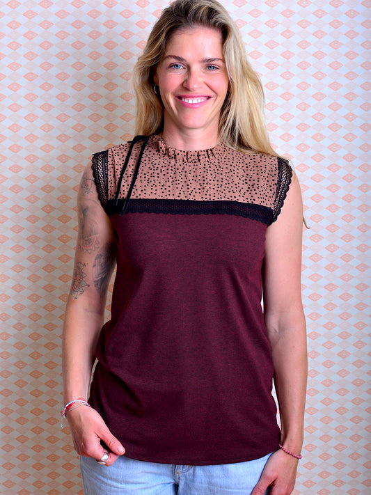 *** Jersey Shirt ELKE S (36) & M (38) & L (40) aubergine meliert Schleife