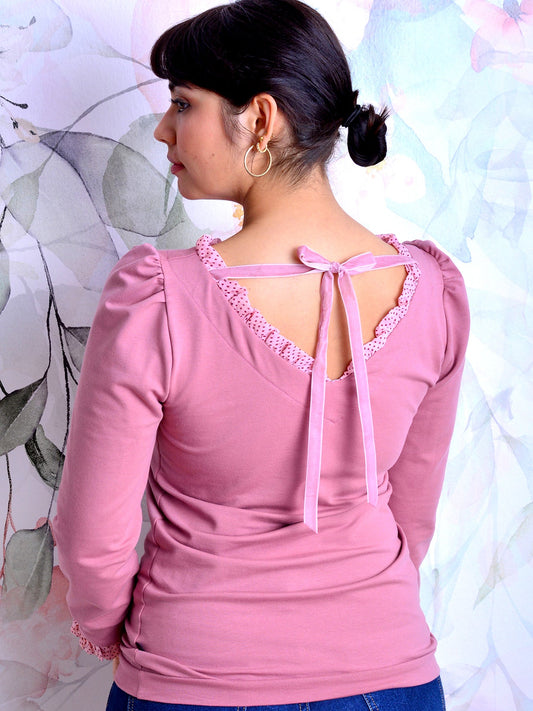 SALE > XXL (44) Sweatshirt LEA altrosa Punkte lachs Rüschen pink Schleife