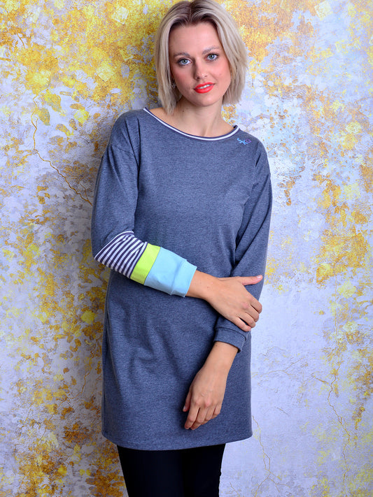 Sweatshirt TAMARA dunkelgrau meliert Streifen grau Longshirt von STADTKIND