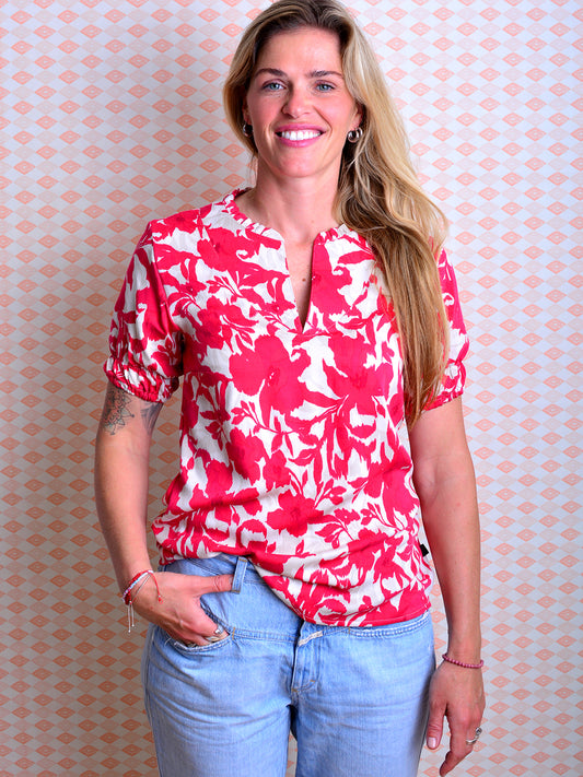 florale Bluse KIRSTIN rot Blumen weiß von STADTKIND
