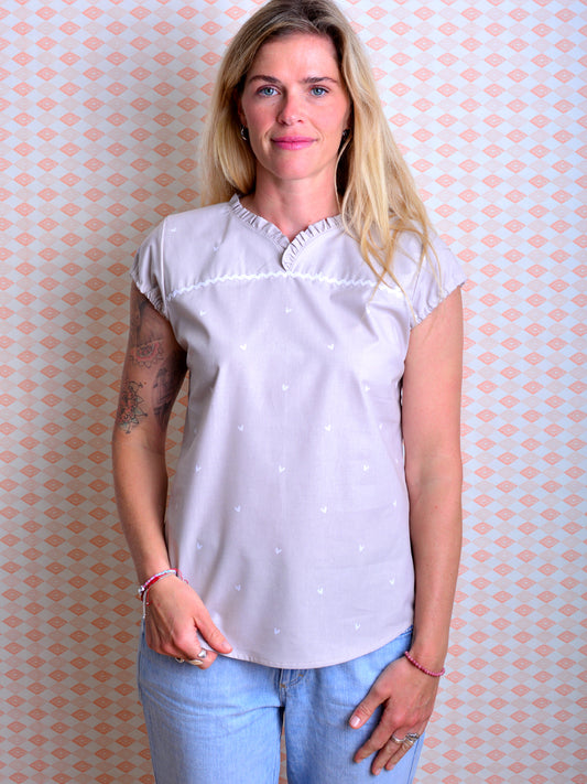 SALE > M (38) Sommerbluse VIKTORIA hellgrau Herzen