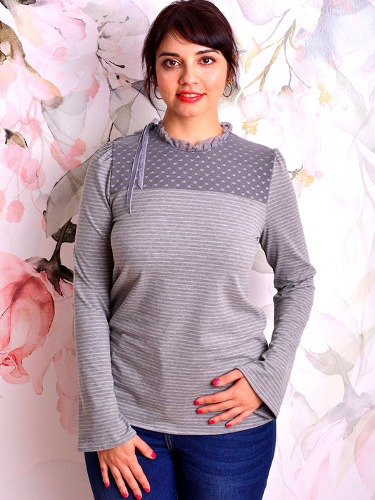 Jersey Shirt DANIELA grau Spitze Streifen Herzen Schleife von STADTKIND POTSDAM