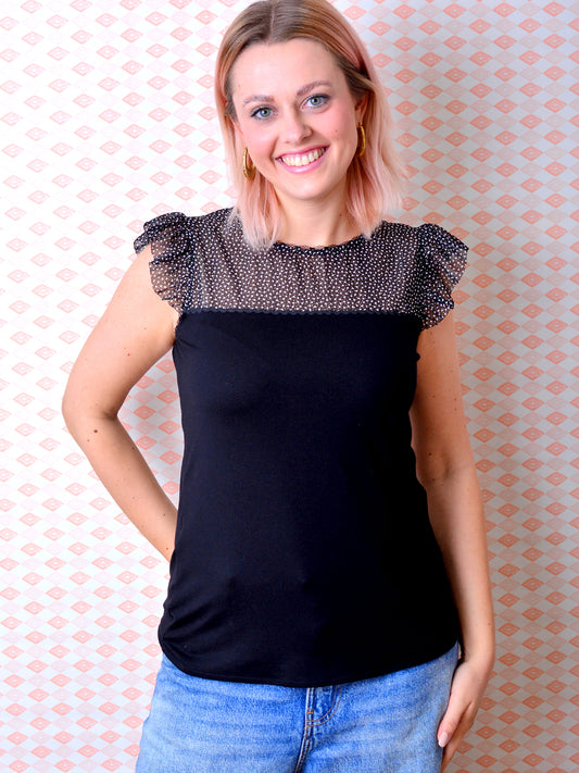 Jersey Shirt MICHAELA schwarz Spitze Punkte Polka Dots von STADTKIND