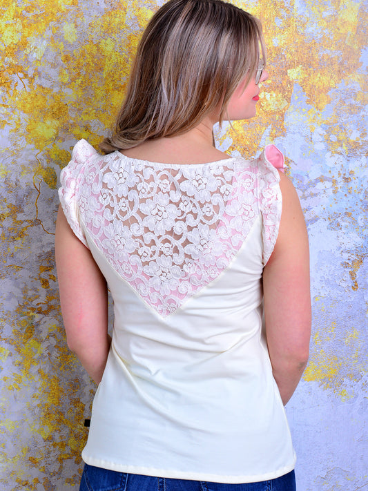 Jersey Shirt ANTONIA weiss Spitze rosa Rüschen von STADTKIND POTSDAM