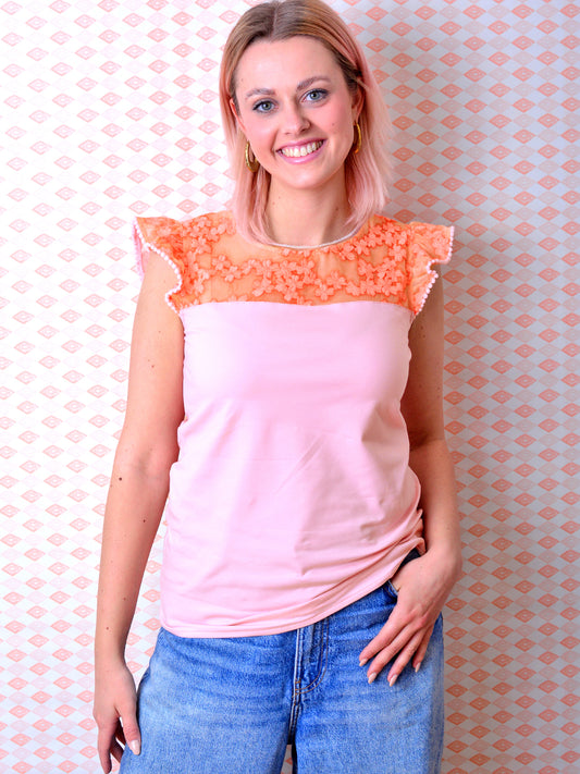 Jersey Shirt MICHAELA apricot Spitze altrosa Punkte Polka Dots von STADTKIND