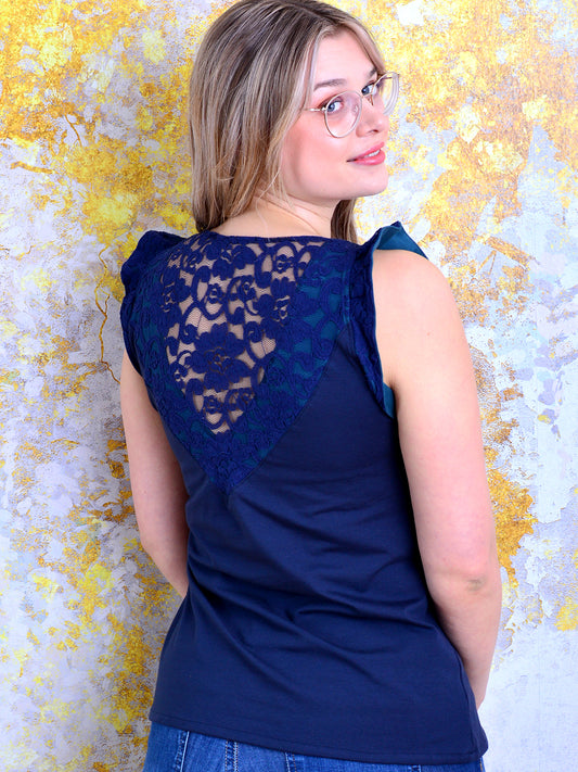 Jersey Shirt ANTONIA dunkelblau Spitze blau Rüschen navy von STADTKIND POTSDAM