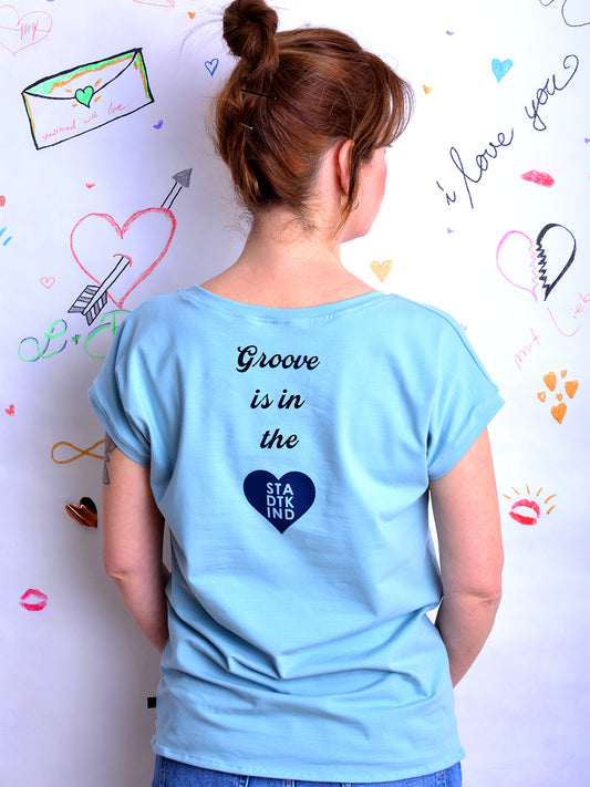 Jersey Shirt GROOVE IS IN THE HEART hellblau Glitzer von STADTKIND POTSDAM