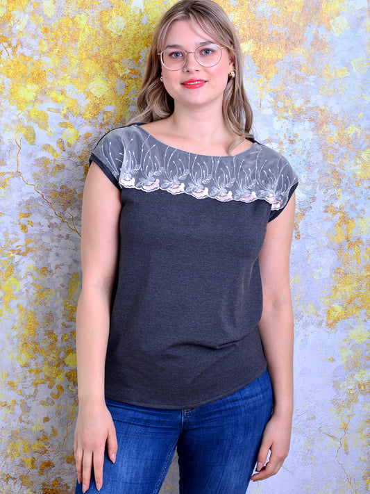 Jersey Shirt INA dunkelgrau Spitze grau von STADTKIND POTSDAM