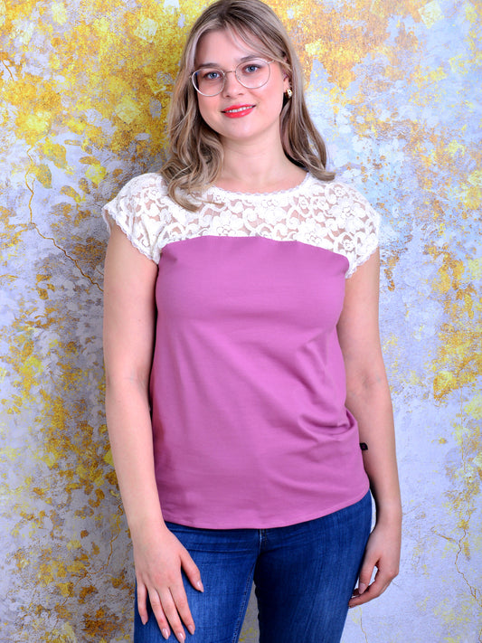 Jersey Shirt DOREEN flieder Spitze weiss von STADTKIND POTSDAM