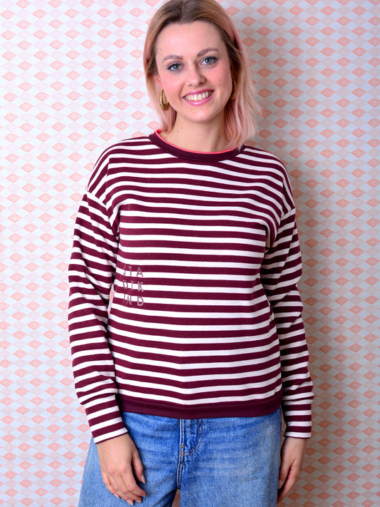 gestreiftes Sweatshirt ILKA dunkelrot Streifen rotbraun von STADTKIND