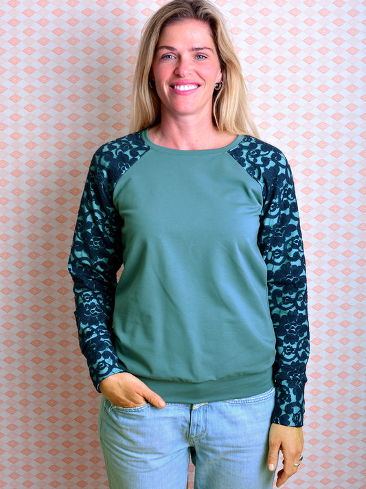 *** Sweatshirt CLAUDIA M (38) taubenblau türkis Blumen blau