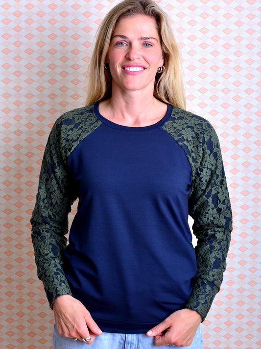 Sweatshirt CLAUDIA dunkelblau Blumen >>> 2x M (38) da