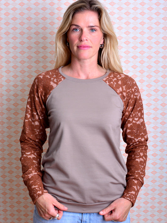 *** Sweatshirt CLAUDIA S (36) & L (40) grau braun Blumen